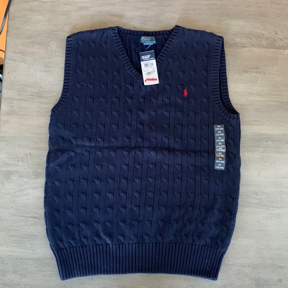NWT Polo sweater vest, navy, boys size XL, 18-20